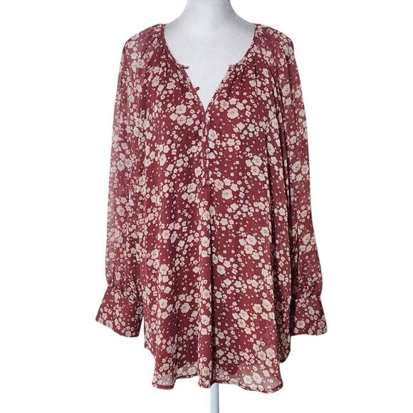 Lauren Conrad Floral Blouse Size XXL Plus Size Flowy Boho Blouse - Picture 1 of 11